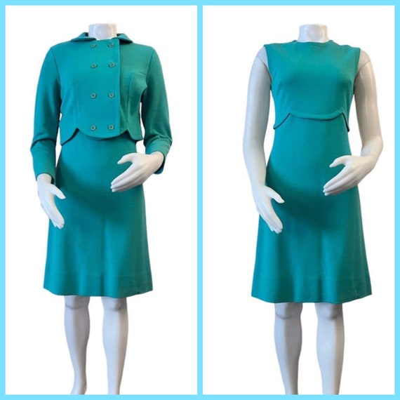 1960s mod mini dress with jacket turquoise sleeve… - image 1