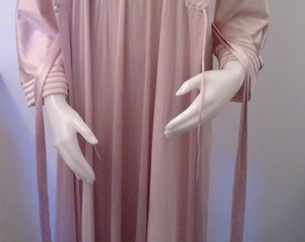Vintage Vanity Fair robe and gown set Grecian style pink 1960s 1970s sexy lingerie evening wear Antron nylon deep vneck