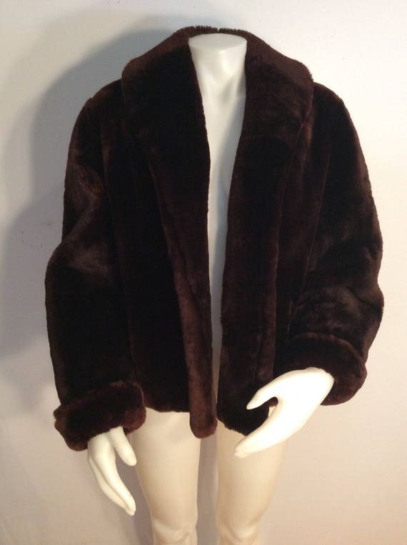 Vintage fur jacket brown mouton crop jacket 1950s 