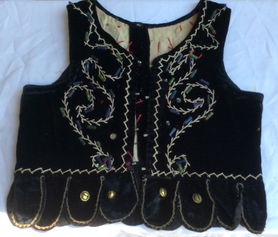 Polish dance costume vest vintage Childs black vel