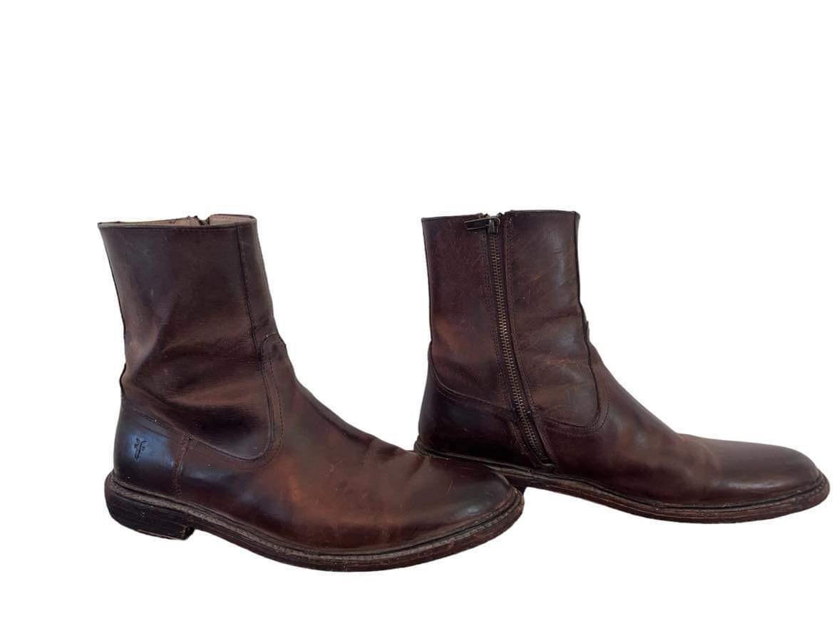Vintage Frye boots men s size 10D brown ankle boots leather soles made in Mexico side zipper