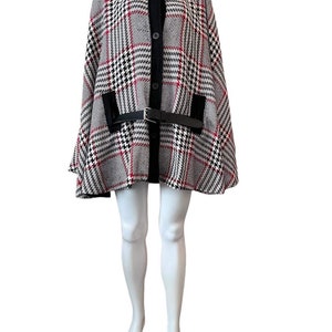 Plaid button front cape with leather belt Venezia Woman red white black fall autumn cape image 1