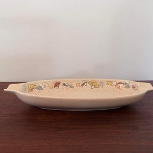 Franciscan Wood Lore pattern oval dish with handles bread bowl serving piece mushrooms vintage Franciscan ware 1950s
