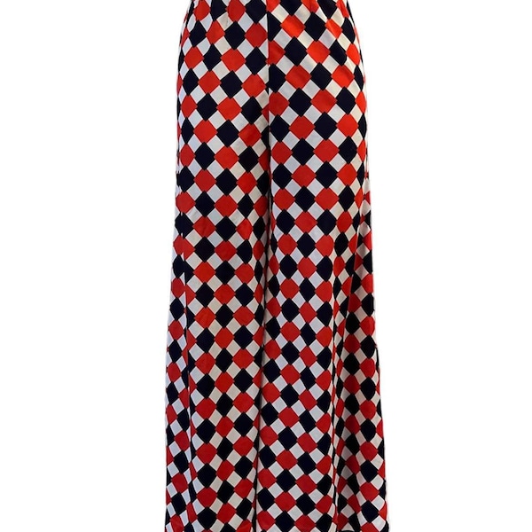 1960s mod geometric print wide leg palazzo pants David Crystal red white and blue 1960s mod fashion mod womenswear