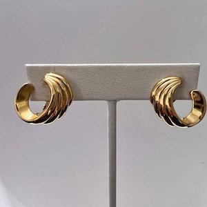 Vintage Monet clip on earrings gold swirl comfort back earrings collectible vintage jewelry classic style