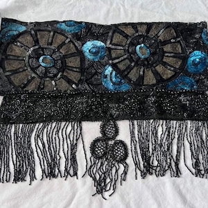 Antique glass beaded and sequin trim piece 1920s Art Deco style appliqué beaded fringe 1920s costume design