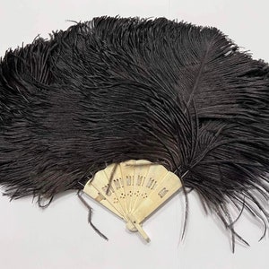 Abanico de plumas de avestruz de los años 20, abanico antiguo negro, abanico de mano burlesco