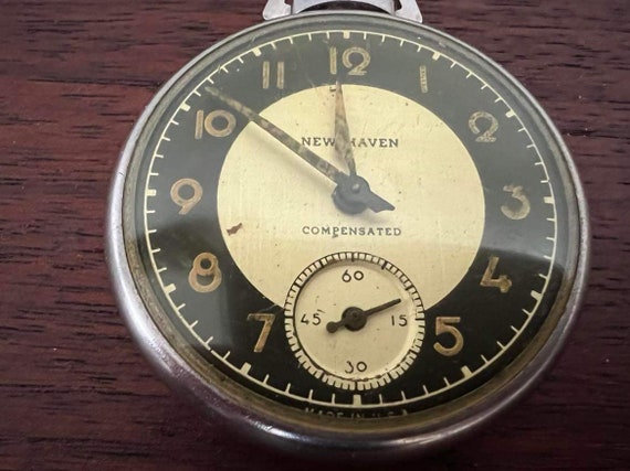 New Haven pocketwatch compensated silver case wor… - image 9