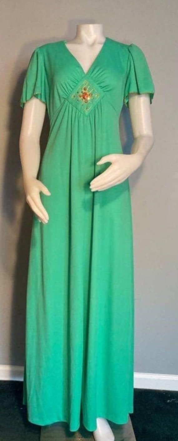 Vintage 1970s maxi dress seafoam green flutter sl… - image 2