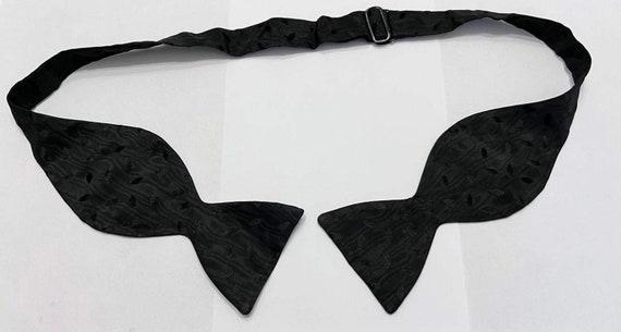 Vintage bow tie tone on tone black silk rayon adj… - image 1