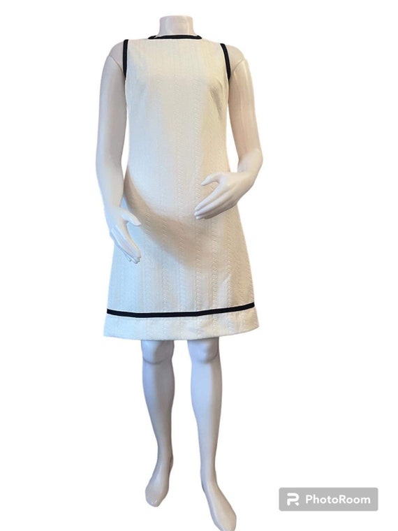 Vintage dress white sleeveless with blue trim mod 