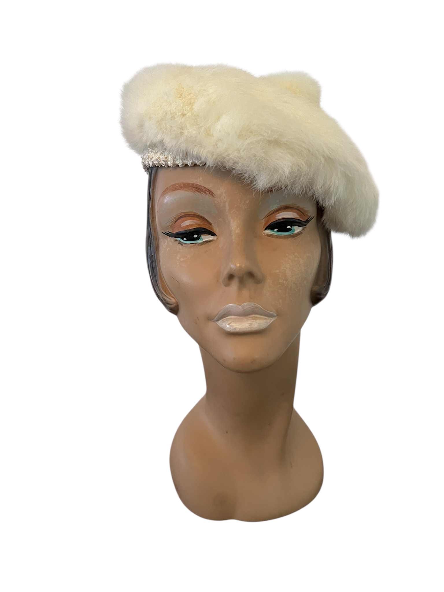 Vintage White Rabbit Fur Womens Beret Hat Vintage White Rabbit Fur Women main image 4