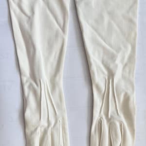 Vintage long white gloves nylon HARMS of California size 7 1/2 1950s formalwear gloves vintage bride