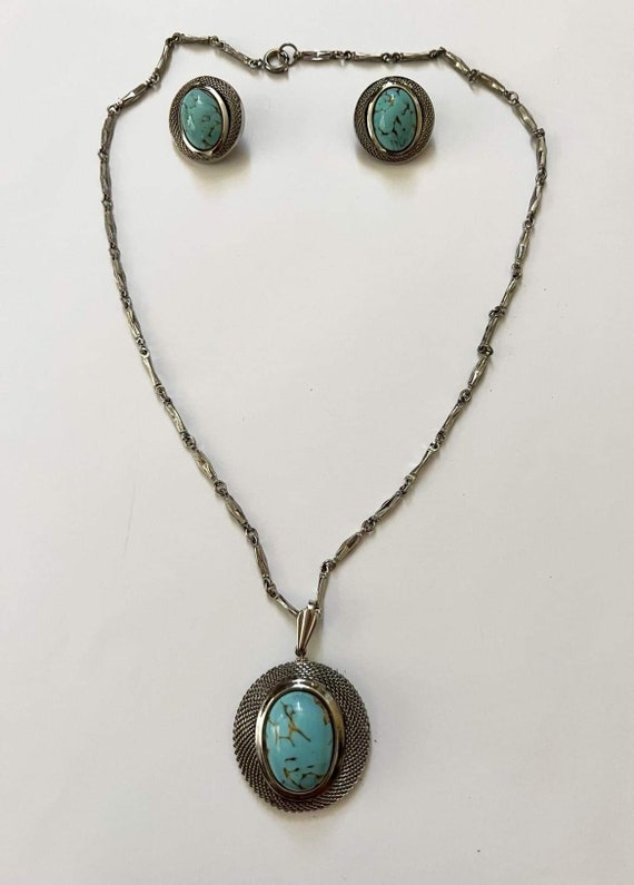 Vintage faux turquoise pendant necklace and clip o