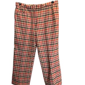 1970s wool plaid pants unisex fully lined red purple brown black plaid size large 34 inch waist 1970s mens pants 1970s women’s pants