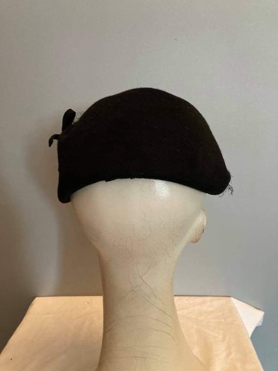 Vintage black wool cocktail hat with netting rhin… - image 2