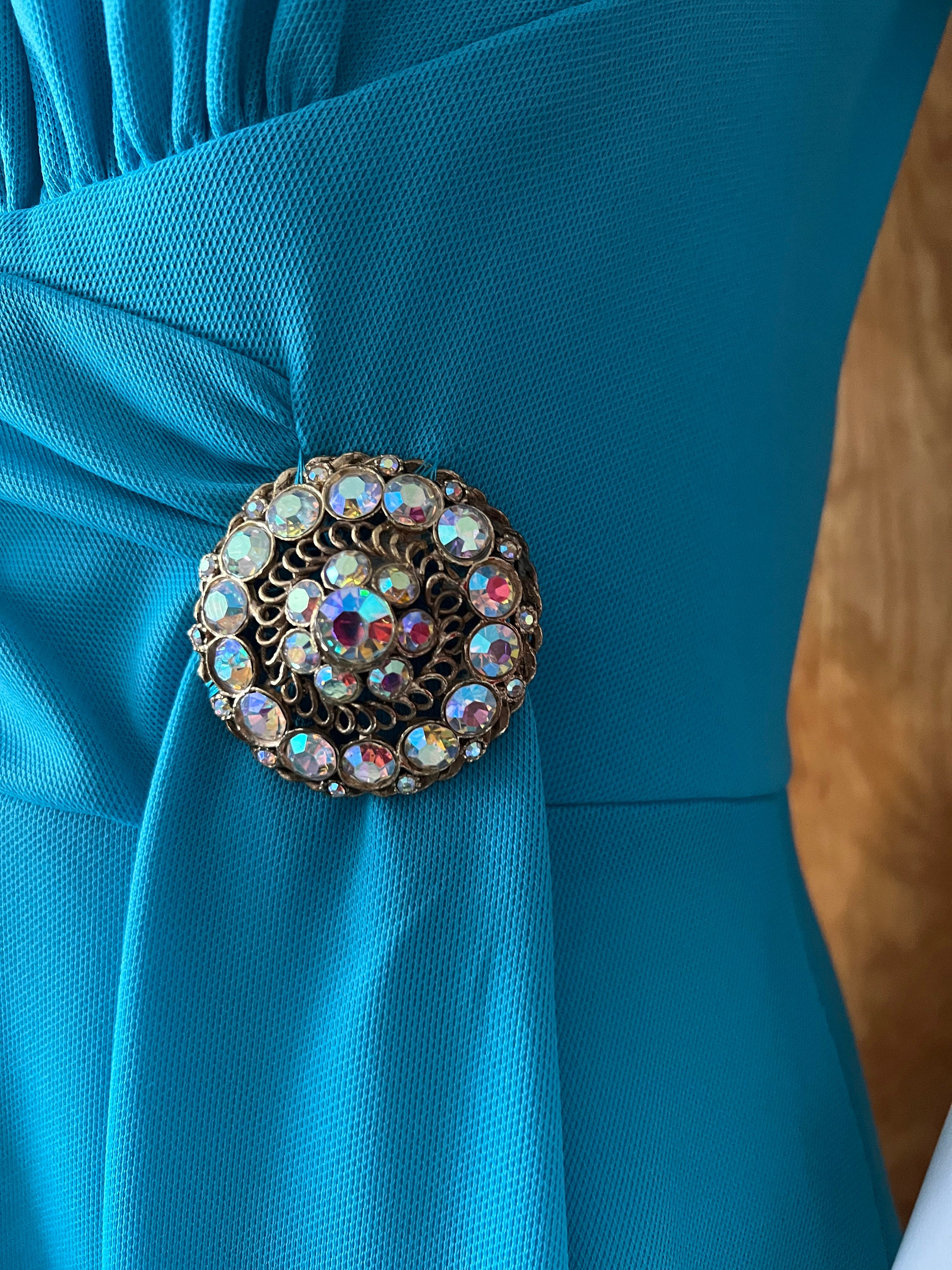 Vintage Maxi Dress Gown 1960s 1970s Turquoise Sleeveless Drape - Etsy