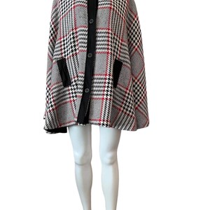 Plaid button front cape with leather belt Venezia Woman red white black fall autumn cape image 5