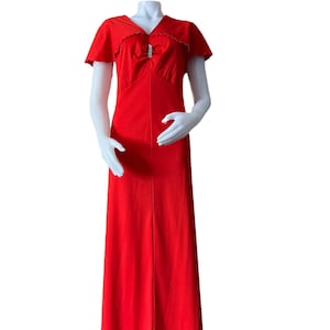 Vintage maxi dress VOLUP 1960s 1970s red maxi dress flutter cape sleeveless gown orange/red gown wedding prom party dress
