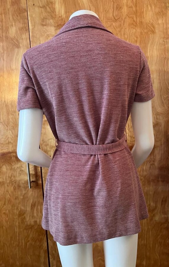 Vintage 1970s womens tunic top with belt red zipp… - image 2
