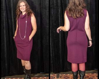 1960s mini dress purple sleeveless cowl neck pockets mod mini dress 1960s mod fashion 1960s theater