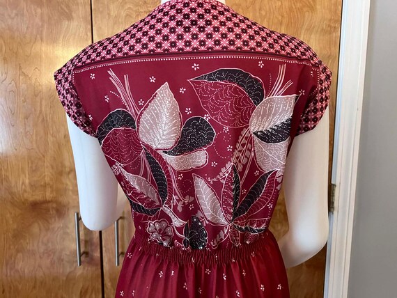 Vintage 1970s dress Melissa Petites burgundy boho print View 6