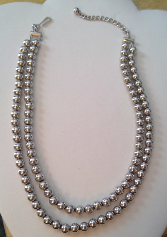 vintage NAPIER silver beaded double strand neckla… - image 6