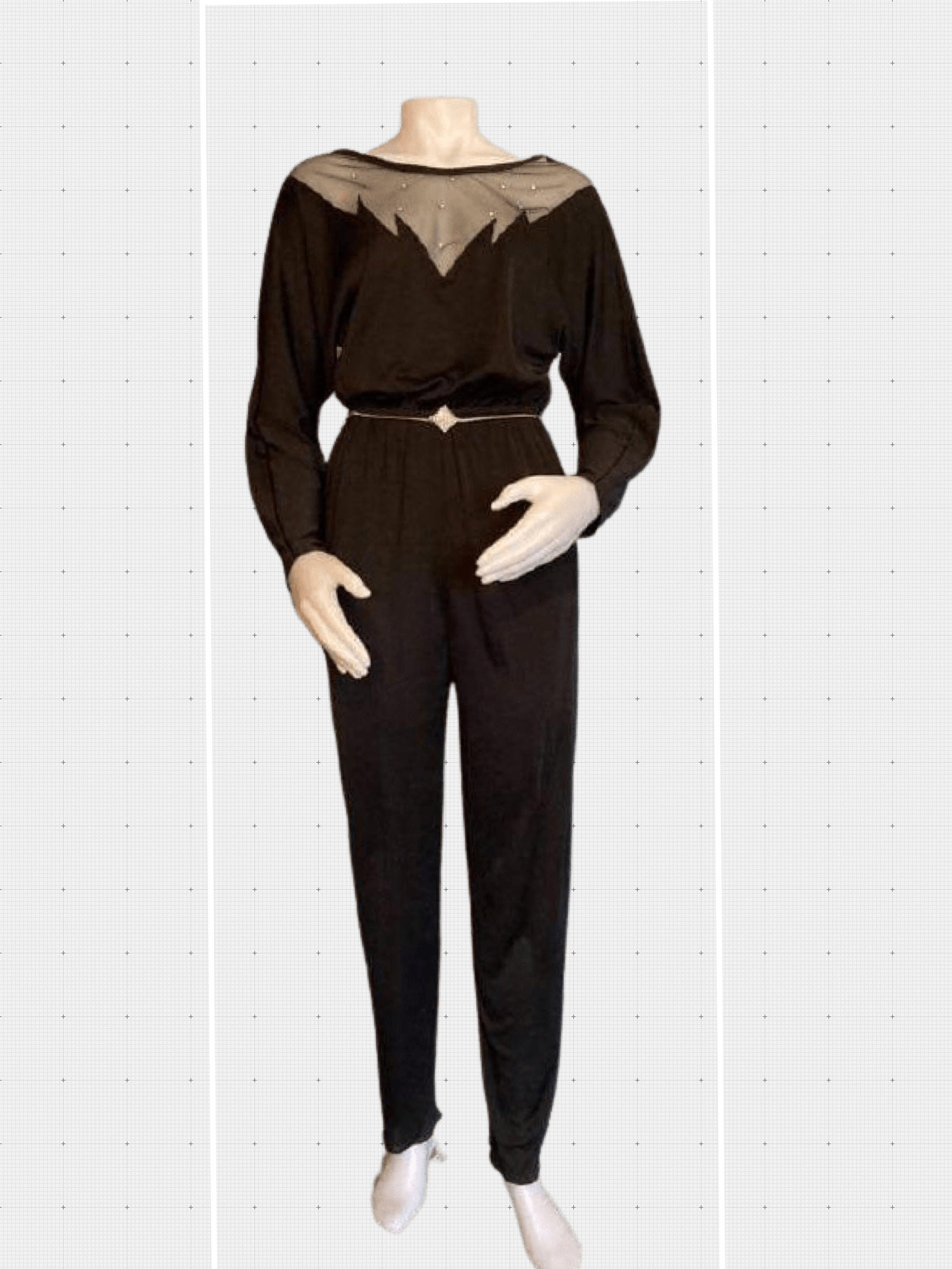 1970s Black Lace Rhinestone Jumpsuit | XS/S
