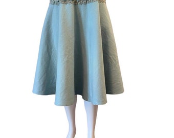 Felt circle skirt 1950s original light blue with rhinestones size extra small 24 inch waist unique circle skirt rockabilly 1950s theater