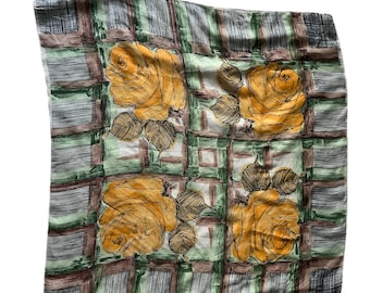 Vintage scarf large square orange floral print