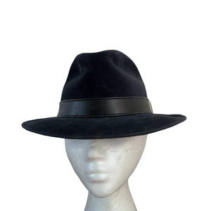 Vintage Dobbs fedora dark blue felt size 7 1/4 leather band with buckle gangster hat blue formal wear hat men’s blue fedora