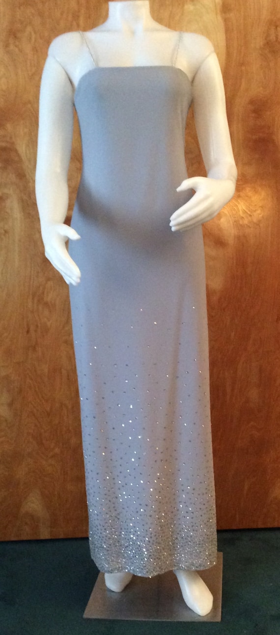 Vintage 1970’s gown dove gray with silver glitter 