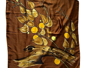 Vintage silk scarf Ostinelli bold graphic print brown and gold