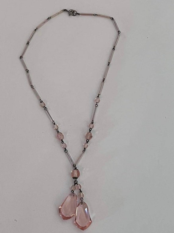 Vintage Czech glass Art Deco lavalier necklace pi… - image 3