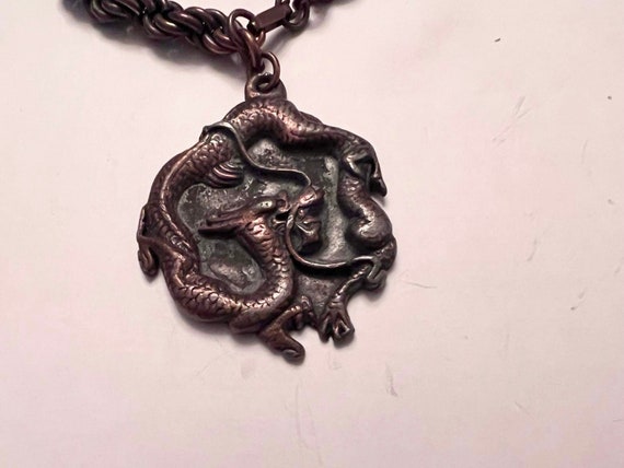 Vintage copper bracelet twisted coil chain dragon… - image 2