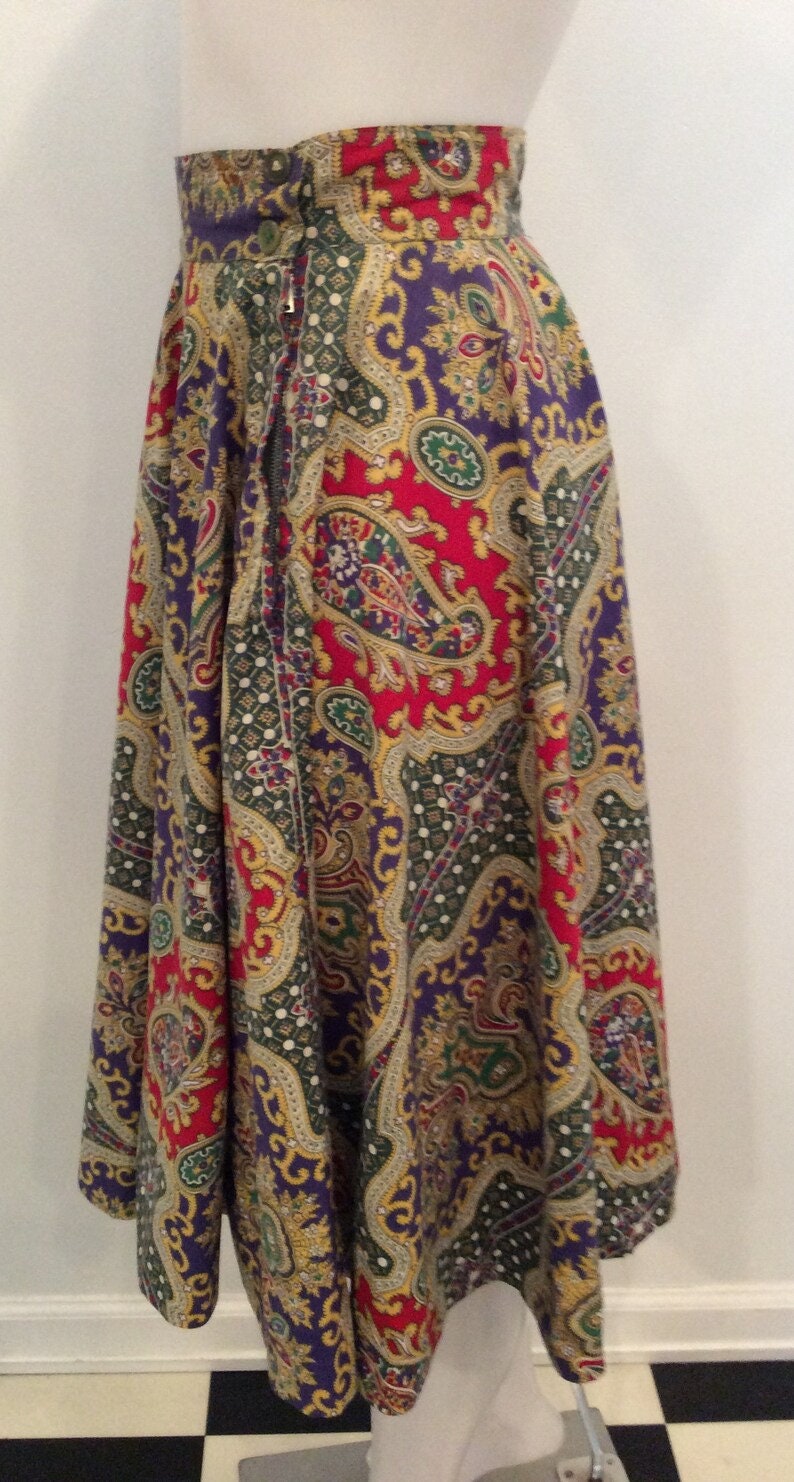Vintage Circle Skirt 1950s Cotton Paisley Print Mardi Gras - Etsy