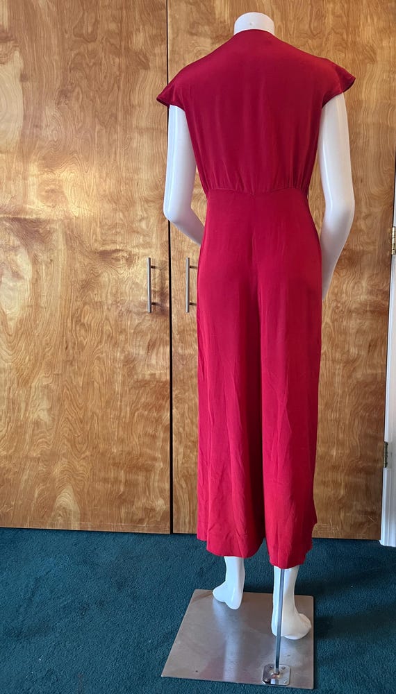 Vintage 1930s beach pajamas jumpsuit red silk - image 3