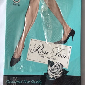 Vintage hosiery new old stock 1950s stockings Rose Fair self seam size 9 1/2 blush beige deluxe dress sheers seamed stockings pin-up