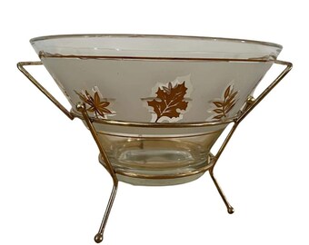 26 cm Large Golden Glass Bowl Decorative Fruit Display Mouth Blown Unleaded Glass Salad Fruit Serving Bowl Etched and Hand Painted Gold Ginkgo Leaves Decor D: 10.2 in 