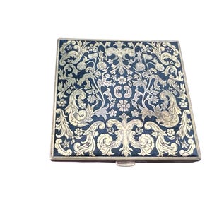 Vintage 1950s Rex compact for face powder black enamel and gold powder and puff inside vintage purse accessory collectible compact