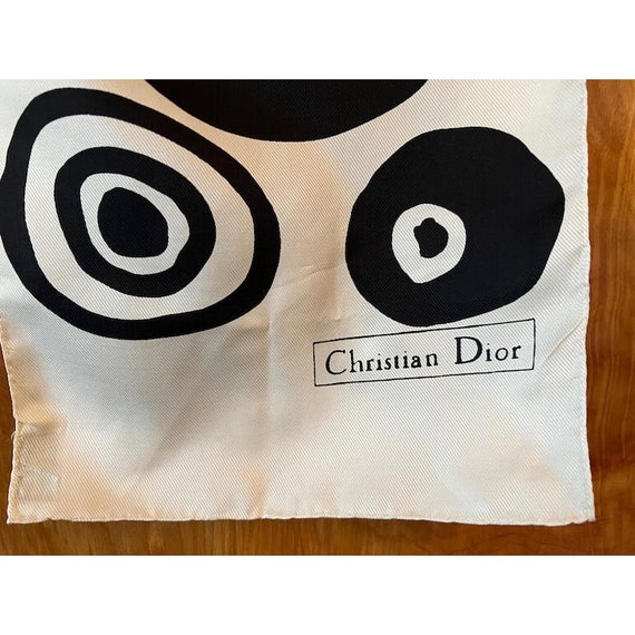 Vintage Christian Dior silk scarf Op Art black an… - image 5