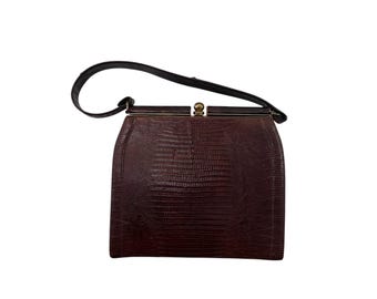 Vintage reptile skin handbag MADWED genuine leather 1950s structured handbag
