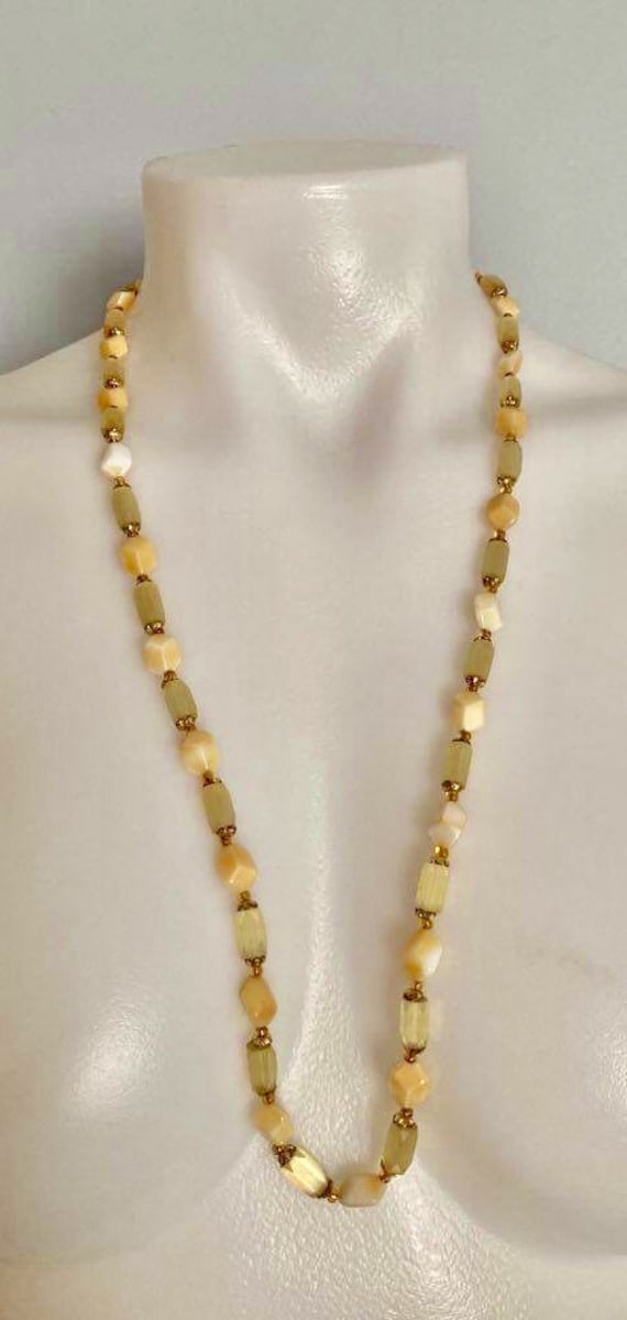Vintage Yellow Satin Glass Bead Necklace, Art Deco Czech Atlas Glass
