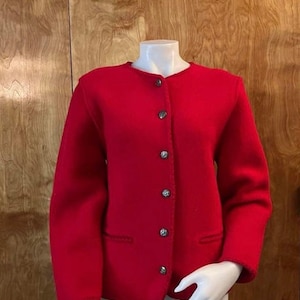 Vintage red wool jacket by Tally Ho pockets metal buttons Nordic style fall jacket warm 100% wool jacket red