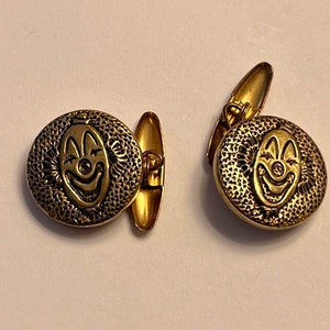 Vintage cuff links novelty clown face unisex gold