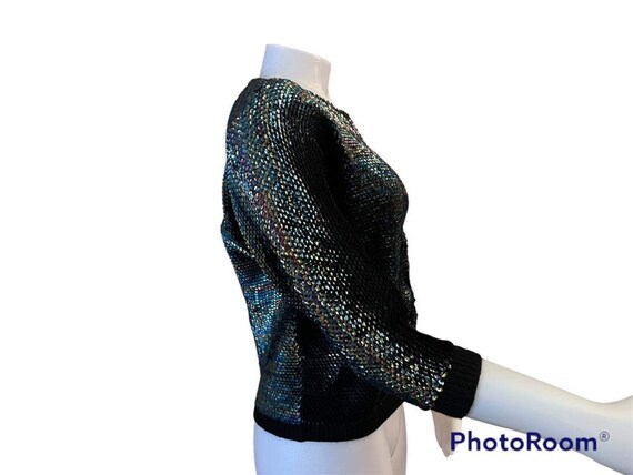 Vintage 1950s 1960s iridescent sequin black knit … - image 4