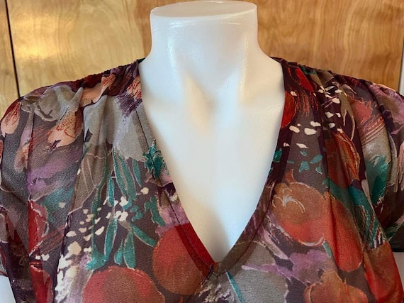 Vintage dress semi sheer floral print shirt petal… - image 7