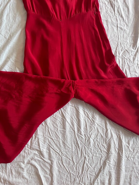 Vintage 1930s beach pajamas jumpsuit red silk - image 7