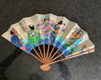 Japanese hand painted fan paper wood kabuki art vintage paper fan unique fan for display