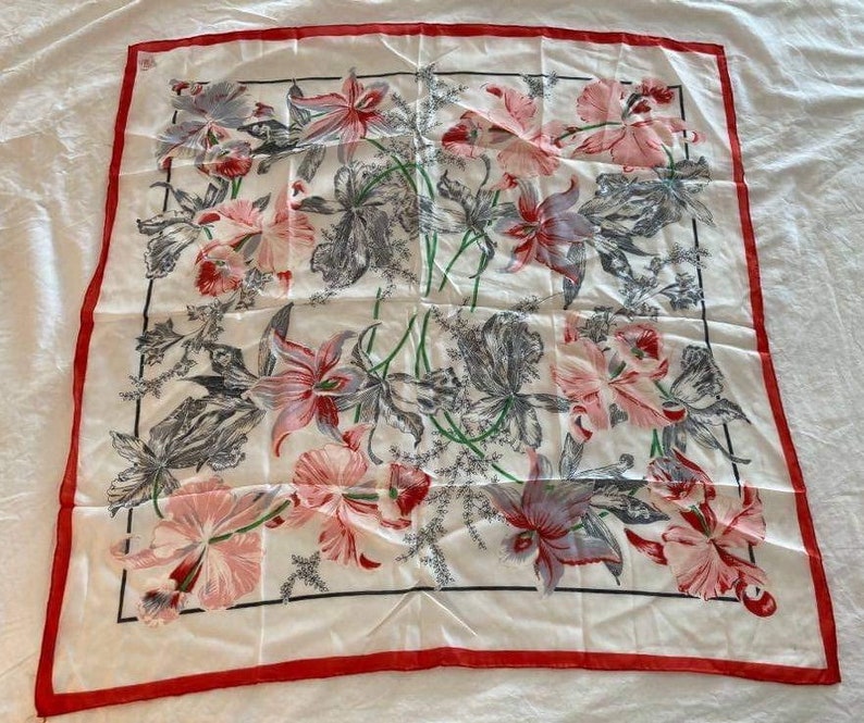Vintage Silk Scarf Hand Rolled Edges Made in Japan Red Iris - Etsy